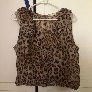 Cropped ruffled leopard blouse
